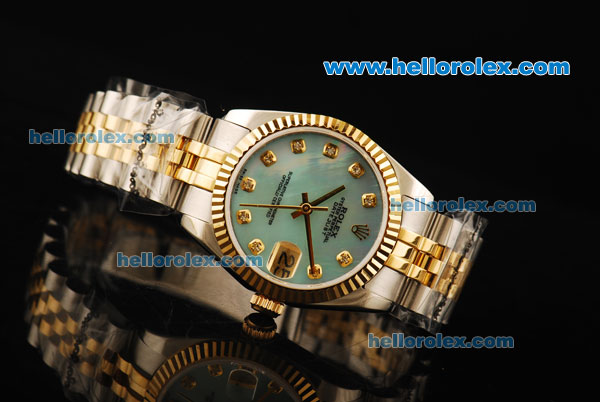 Rolex Datejust Automatic Movement ETA Case with Blue MOP Dial and Two Tone Strap - Click Image to Close
